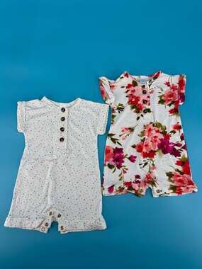 Lou Lou Floral and Polka Dot Cozy Button Romper 2 Piece Set 6-12 Month